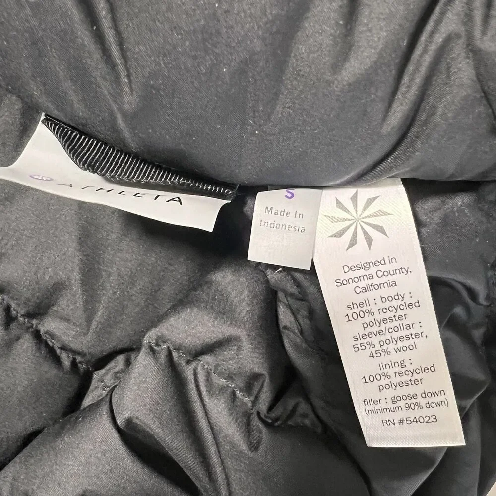 Athleta Jacket Women S Black Goose Down Sweater Sleeve High Neck Full Zip Casual
